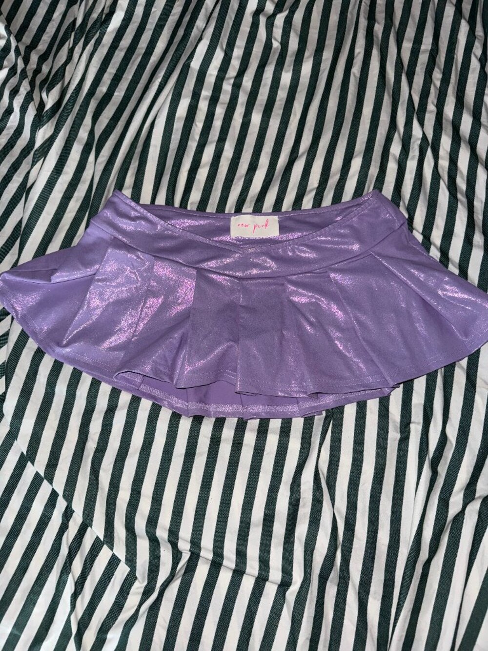 New Pink Lilac Metallic Pleated Mini Skirt